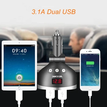 ACCNIC 3 in 1 Dual USB Automašīnas piepīpētāja Ligzdas Sadalītājs Plug 3 piepīpētāja Auto USB Spriegums displejs, iPhone, Samsung