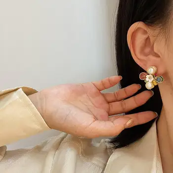 AENSOA Dabīgā Akmens Ziedi Sveķu Vilināt Auskari Sievietēm Vintage Ģeometriskā Candy Krāsas Piliens Auskari Modes Rotaslietas 2020