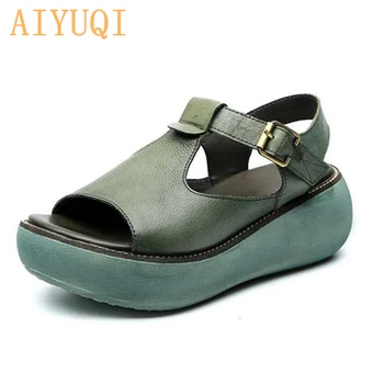 AIYUQI Gladiatoru sandales sieviešu platformas 2020 jaunas sandales sieviešu īstas ādas dabas retro gadījuma ķīlis vasaras apavi