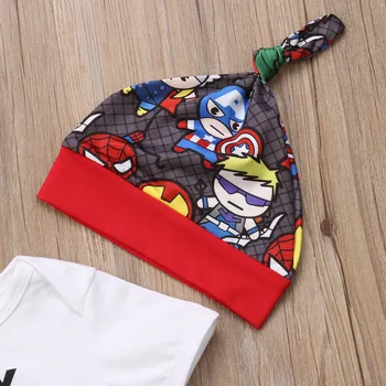AK Jaundzimušais Baby Boy Cartoon Romper+Stulpiņi Elsas+Cepure Supervaronis Apģērbs Apģērbs