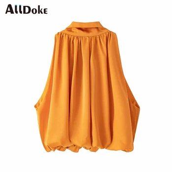 ALLDOKE dzeltena gadījuma šifona blūze sievietēm vasarā loku piedurknēm crop topi krekls femme streetwear dāmas apgriezts blūzes blusas