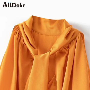 ALLDOKE dzeltena gadījuma šifona blūze sievietēm vasarā loku piedurknēm crop topi krekls femme streetwear dāmas apgriezts blūzes blusas