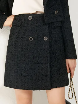 AMII Minimālisms Rudens Ziemas Modes Mētelis Sievietēm Vintage Tvīda jaka ar Augstu Vidukļa Pleds Aline Mini Svārki Sieviešu 12030292