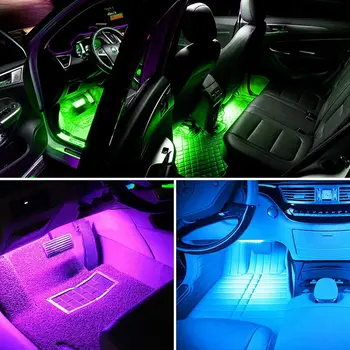 ANMINGPU 1 Komplekts Auto Kāju Gaismas RGB LED Strip Gaismas Atmosfēru Lampas Remote APP Mūzikas Kontroli ar USB Bezvadu Automašīnas salona Gaismas