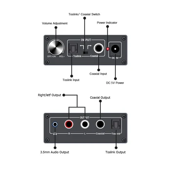 AOEYOO Converter RCA SPDIF Toslink Koaksiālā Ieeja RCA un 3,5 mm Izeja, Digitālā Uz Analogo Audio HIFI Austiņu Pastiprinātājs PS4