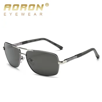 AORON Vīriešiem Polarizētās Saulesbrilles, Vīriešu Zīmols, Oriģināls Dizains, Metāla Rāmis Taisnstūra Objektīvs UV400 Brilles, Briļļu