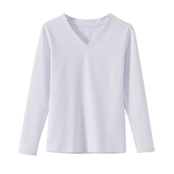 AOSSVIAO Korejas Balts T krekls, Sieviešu Apģērbu ar V-veida Kakla Rudens Ziemas garām Piedurknēm Kokvilnas 2020 T Topi Gadījuma Black Tee Kreklu Femme