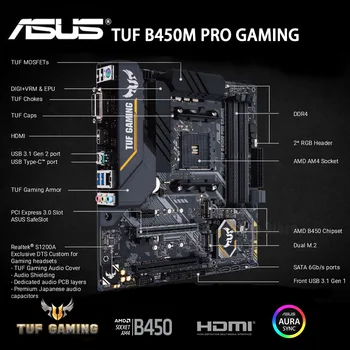 ASUS TUF B450M PRO GAMING B450M AMD B450 DDR4 3466MHz 128G,M. 2,DVI-D,SATA 6Gb/,USB 3.1 Atbalsts R3 R5 R7 R9 Darbvirsmas AM4 Spēļu