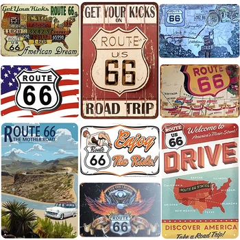 ASV Route 66 Ceļu Karte Zīme Retro Nobružāts Metāla Skārda Zīme Plāksnes, Automobiļu Garāžas Sienu Dekors Dzelzs Plāksnes Plāksnes, Mākslas Plakātu 20x30cm