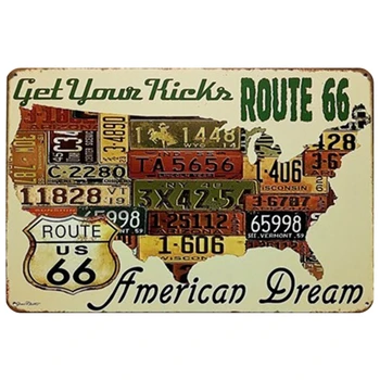 ASV Route 66 Ceļu Karte Zīme Retro Nobružāts Metāla Skārda Zīme Plāksnes, Automobiļu Garāžas Sienu Dekors Dzelzs Plāksnes Plāksnes, Mākslas Plakātu 20x30cm