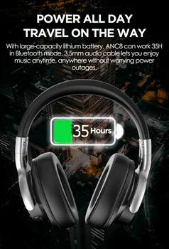 AUSDOM ANC8 Aktīvās Trokšņu Slāpēšanas Bezvadu Austiņas Bluetooth 5.0 Austiņas ar Mic Handfree 30H rotaļu laiks IOS Android