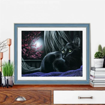 AZQSD Dimanta Mākslas Glezniecības Komplekti Melns Kaķis 5d Diy Rokdarbi Dimanta Izšuvumi Dzīvnieku Rokdarbus, Dāvanu, Mājas Dekoru