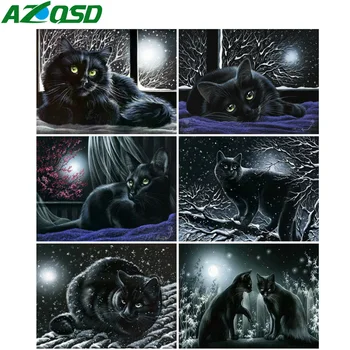 AZQSD Dimanta Mākslas Glezniecības Komplekti Melns Kaķis 5d Diy Rokdarbi Dimanta Izšuvumi Dzīvnieku Rokdarbus, Dāvanu, Mājas Dekoru