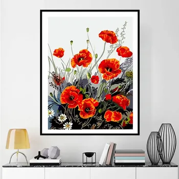 AZQSD Krāsošana Ar Numuriem Krāsas Opija Magoņu Ziedu DIY Audekls Attēlu Puses, Krāsotas Eļļas Glezna Mājas Apdare K450