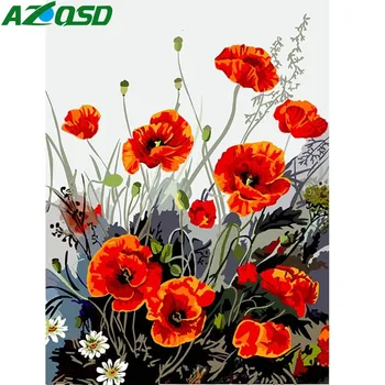 AZQSD Krāsošana Ar Numuriem Krāsas Opija Magoņu Ziedu DIY Audekls Attēlu Puses, Krāsotas Eļļas Glezna Mājas Apdare K450