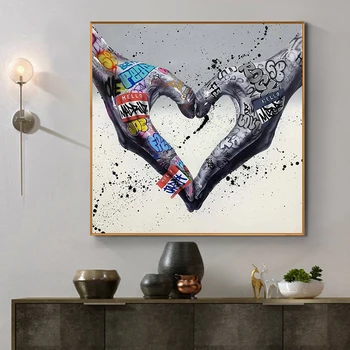 Abstraktu Mīlestība Sirdī Žests Grafiti Mākslas Audekls Gleznošanai Plakāti un Izdrukas Sienas Art Pictures Cuadros par Dzīves Telpas Dekoratīva