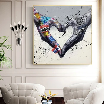 Abstraktu Mīlestība Sirdī Žests Grafiti Mākslas Audekls Gleznošanai Plakāti un Izdrukas Sienas Art Pictures Cuadros par Dzīves Telpas Dekoratīva