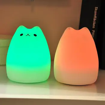 Adeeing Uzlādējams LED Kaķu Nakts Gaisma Silti Balta & RGB Multi Krāsu USB Ports Portatīvo Silikona Mīksts Bērnu Pirmsskolas Lukturi Dāvana