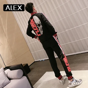 Alex Plein Vīriešu Apģērbu Tracksuit Sporta Krekls Uzstādīt Rhinestones Zvaigžņu Galvaskausa Jogger Uzstādīt Sporta Vīriešu Modes Kokvilnas Streetwear