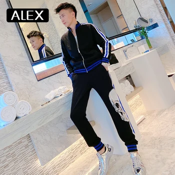 Alex Plein Vīriešu Apģērbu Tracksuit Sporta Krekls Uzstādīt Rhinestones Zvaigžņu Galvaskausa Jogger Uzstādīt Sporta Vīriešu Modes Kokvilnas Streetwear