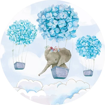 Allenjoy Elephant Round Fons Zēns Baby Duša, Balonu Ziediem Debess Fona, Kristības, Dzimšanas Dienas Mini Galda Segums Puse Dekori