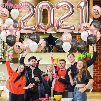 Amawill Ir 2021. Laimīgu Jauno Gadu Ziemassvētku Šampanietis Vīna Pudele Balonu Konfeti Lateksa Jaunajā Gadā Grupa Balonu Arku Komplekts Mājām