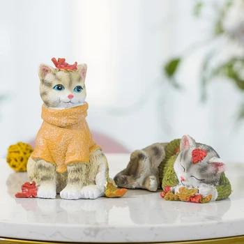 Amerikāņu Radošo Sveķu 4 modeļi Cute kaķu figūriņas Dzīvnieku Statuja Pasaku Dārzu, Mājas Apdare, Mini amatniecības dzimšanas dienas dāvanas