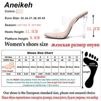 Aneikeh Sexy Tupele Paslīdēt Uz Plānas Papēžiem Slaidi PVC Jelly Čības Atvērtu Purngalu Augstiem Papēžiem Kristāla sievietes Sievietes Caurspīdīgu Papēdi Kurpes