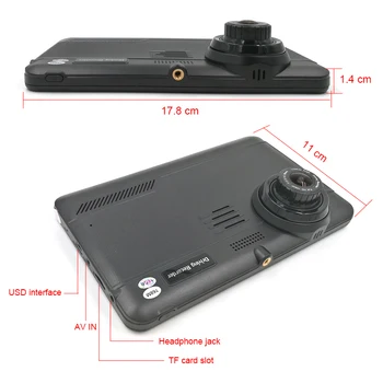 Anfilite 7 collu Capacitive Android GPS DDR 768M 16GB auto DVR ar GPS Navigator dash cam dual kameras 1080P kravas automašīnu ieraksti