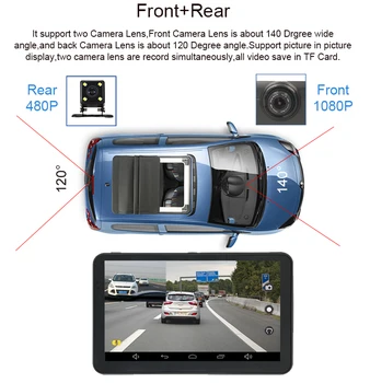 Anfilite 7 collu Capacitive Android GPS DDR 768M 16GB auto DVR ar GPS Navigator dash cam dual kameras 1080P kravas automašīnu ieraksti