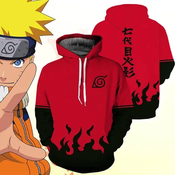 Anime Hokage Ninjia Pelēkā Vārna Džemperis Naruto Uzumak Garām Piedurknēm Apkakli Kapuci Sporta Krekls Jaka Cosplay Kostīms