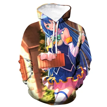 Anime Meitene Hoodies Konosuba 3D Drukas Kapuci sporta Krekls Megumin Hip Hop pelēkā vārna Vīriešu, Sieviešu, Sporta, Ikdienas Džemperis Modes Topi Mētelis
