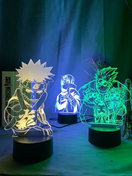 Anime Naruto Uzumaki Led Nakts Gaisma Komanda 7 Sasuke Hatake Kakashi Kids Guļamistaba Nightlight Itachi Uchiha 3d Lampas Bērnu Ziemsvētki Dāvanu