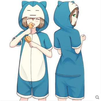Anime pidžamu Snorlax vīriešu un sieviešu pieaugušo īsām piedurknēm pidžamu karikatūra dzīvnieku kigurumi vasaras unisex cosplay kostīms.
