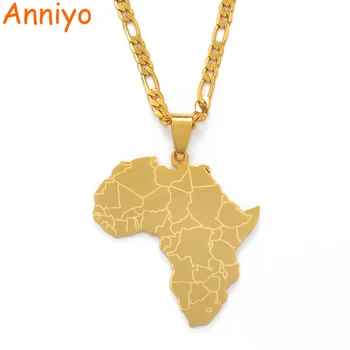 Anniyo Āfrikas Karte Kulons Kaklarotas Sievietēm, Vīriešiem Zelta Krāsā Āfrikas Rotaslietas #077621B