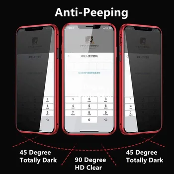 Anti Palūrēt Magnētisko Privātuma Lietā par iPhone 11 Pro Max XS XR 8 7 Plus 6s 360 Pilna Ķermeņa Rūdīts Stikls Metāla Buferi Aptver coque