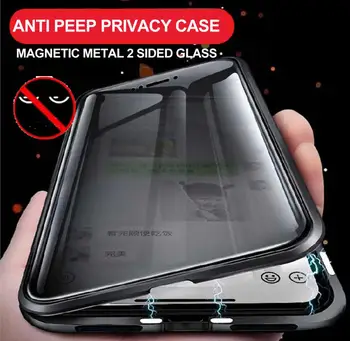 Anti Palūrēt Magnētisko Privātuma Lietā par iPhone 11 Pro Max XS XR 8 7 Plus 6s 360 Pilna Ķermeņa Rūdīts Stikls Metāla Buferi Aptver coque