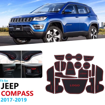Anti-Slip Gumiju Vārtiem Slots Kausa Mat Jeep Compass 2017 2018 MK2 Durvju Groove Paklāji Piederumi 2019 2nd Gen Uzlīmes Car Styling