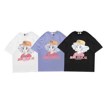 Aolamegs T Krekls Vīriešiem Kanji Komiksi Drukāt Gadījuma Harajuku Hip Hop Koledžas Stila Pāris Streetwear Vasaras 3 Krāsu Izvēles