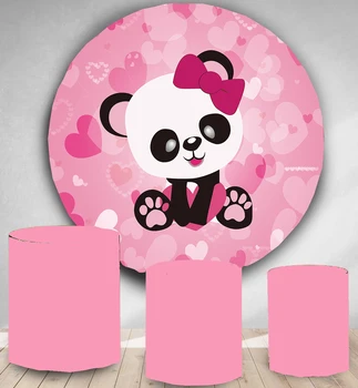 Apaļa Apļa fona, fona pink panda tēmu dzimšanas dienas svinības apdare meitene baby dušas konfektes deserta galda segums YY-99