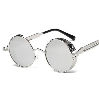 Apaļas Metāla Saulesbrilles Steampunk Vīriešu un Sieviešu Modes Brilles Zīmola Dizainere Retro Rāmis Vintage, Saulesbrilles Augstas Kvalitātes UV400
