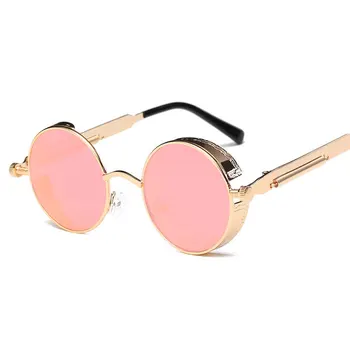 Apaļas Metāla Saulesbrilles Steampunk Vīriešu un Sieviešu Modes Brilles Zīmola Dizainere Retro Rāmis Vintage, Saulesbrilles Augstas Kvalitātes UV400