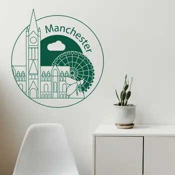 Apaļas Sienas Manchester Anglijas Minimālisma Cityscape Sienas Mākslas Decal Ģeogrāfija Mājas Telpu Dekorēšana Noņemams A002217