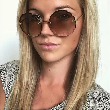 Apaļā Bez Apmales Brilles Stilīgu Zīmola Dizainere Slīpums Saules Brilles Sievietēm Ziedu Formas Retro Sunglass 2020. Gadam Klasiskās Brilles