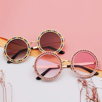 Apaļā Modes Saulesbrilles Sieviešu Dimanta Zīmola Dizainere Metāla Rāmis, Saules Brilles dāmas Lielgabarīta Puse Glāzes Lunettes de soleil