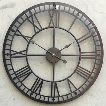 Apaļš sienas pulkstenis Eiropas-Romiešu stila pulkstenis dekoratīvs pulkstenis dzīvojamā istabā liela vintage sienas pulksteņi, diametrs 40cm, Melni