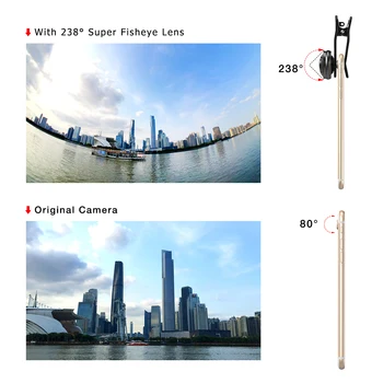 Apexel Redzes Pro objektīvs universālā 238 grādu Ultra platleņķa objektīvs 0.2 x Super platā fish eye (zivs acs lentes iPhone Samsung viedtālrunis