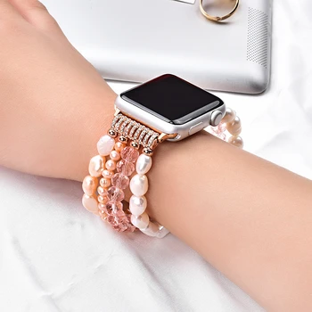 Aproce watchband Apple Skatīties 5 44mm 40mm iwatch 4 3 Joslu 42mm 38mm Meitene Cute Roku Modes kristāla Elastīgs pērle Siksna