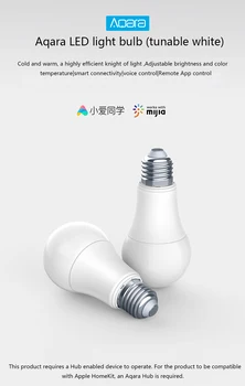 Aqara 9W E27 2700K-6500K 806lum Balta Krāsa Smart LED Spuldzes Gaismas Darbu Ar Mājas Komplektu Un MIjia app