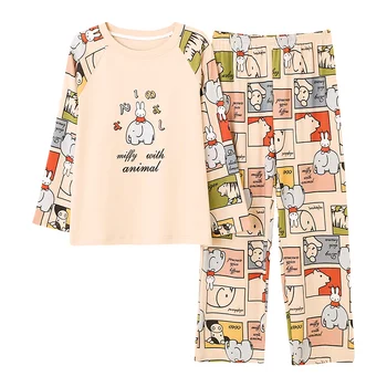 Ar Garām Piedurknēm Kokvilnas Pidžamas Pavasara Sieviešu Rudens Pajama Komplekti Pijama Sleepwear Pidžamas Naktsveļu Komplekts